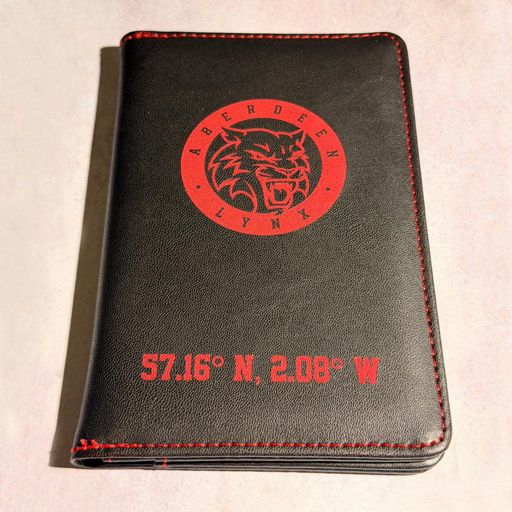 Aberdeen Lynx Engraved Passport Cover – Black & Red